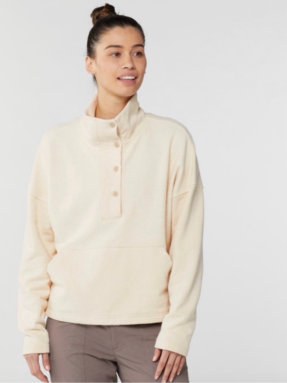 REI Cream Ivory Wallace Lake Outdoor Hemp Blend Pullover Womens MEDIUM EUC